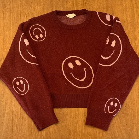 Altar'd State Sweaters - Altar’d State Burgundy Smiley Face Sweater